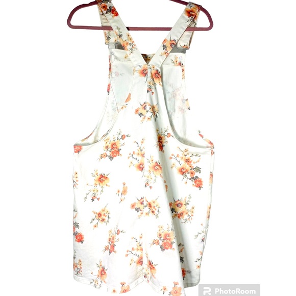 Women’s  Ivory Floral Racerback Pinafore Overall Dress Size Juniors XL 15/17 - Picture 2 of 9